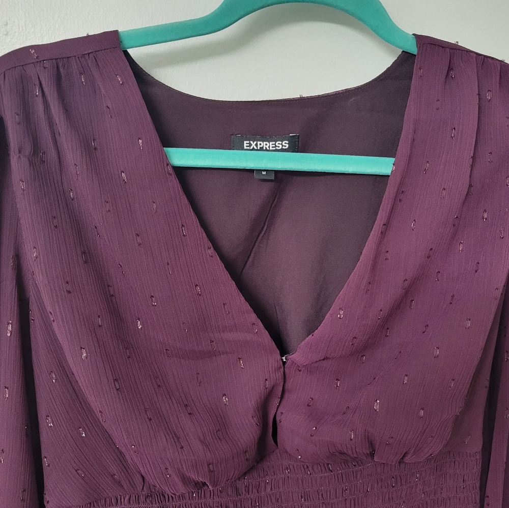 Express women's plum chiffon blouse with smocked elastic waistline size medium - Picture 3 of 10